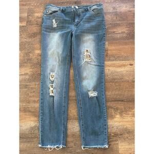 EST 1946 skinny fit glam distressed jeans with gold sequin patches 12